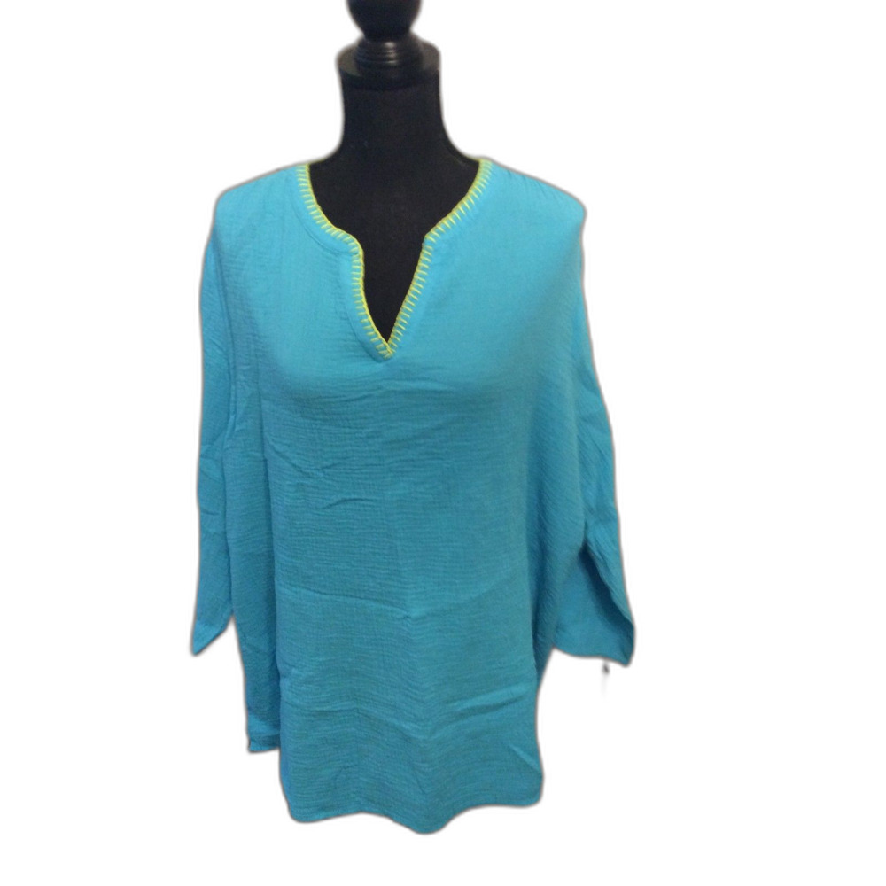 Belle Beach Turquoise Kim Gravel Cover Up Embroidered 2X Boho